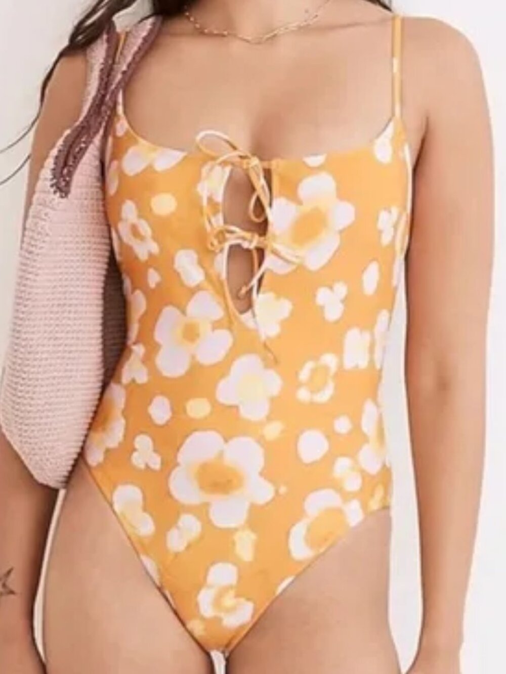 Madewell NWT Second Wave Tie-Front One-Piece Swimsuit Floral Watercolor